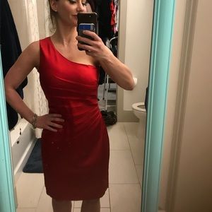 One shoulder satin red dress
